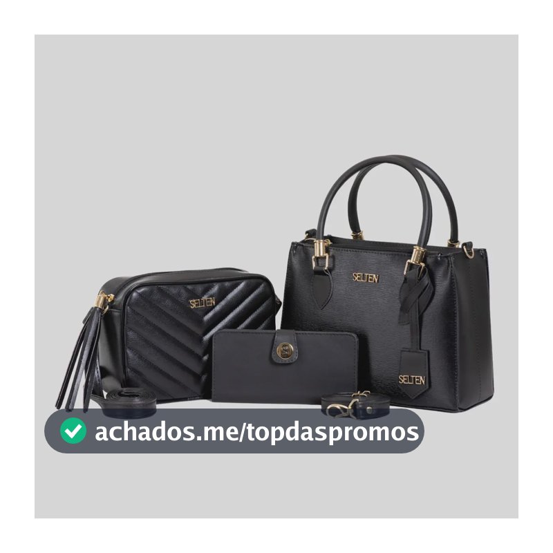 Bolsa Transversal Media E Bolsa Pequena Com Mini Carteira kit bolsas Pretas Selten