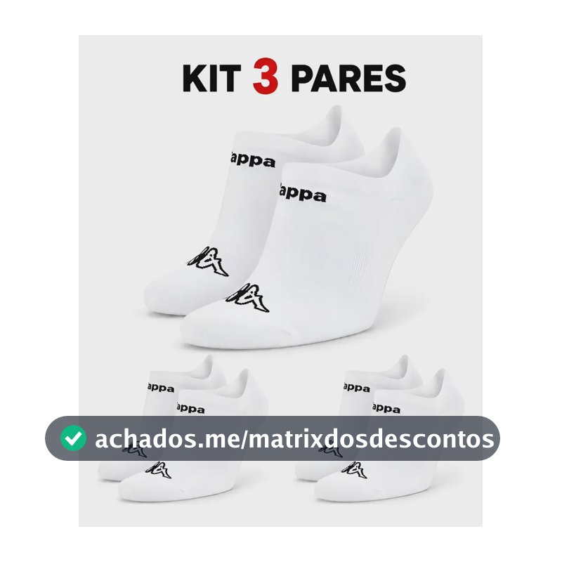 Kit 3 Pares Meias Kappa Sapatilha Soquete Invisível Original Branco 38-43