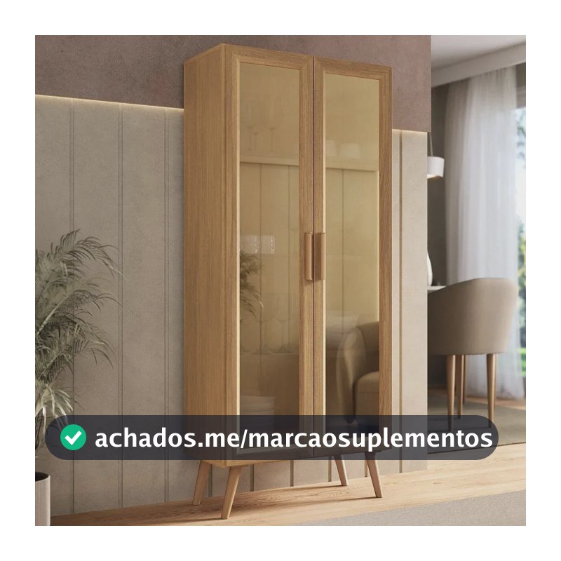 Cristaleira com 2 Portas de Vidro Retrô 68cm Urban Multimóveis MP6040 Madeirado