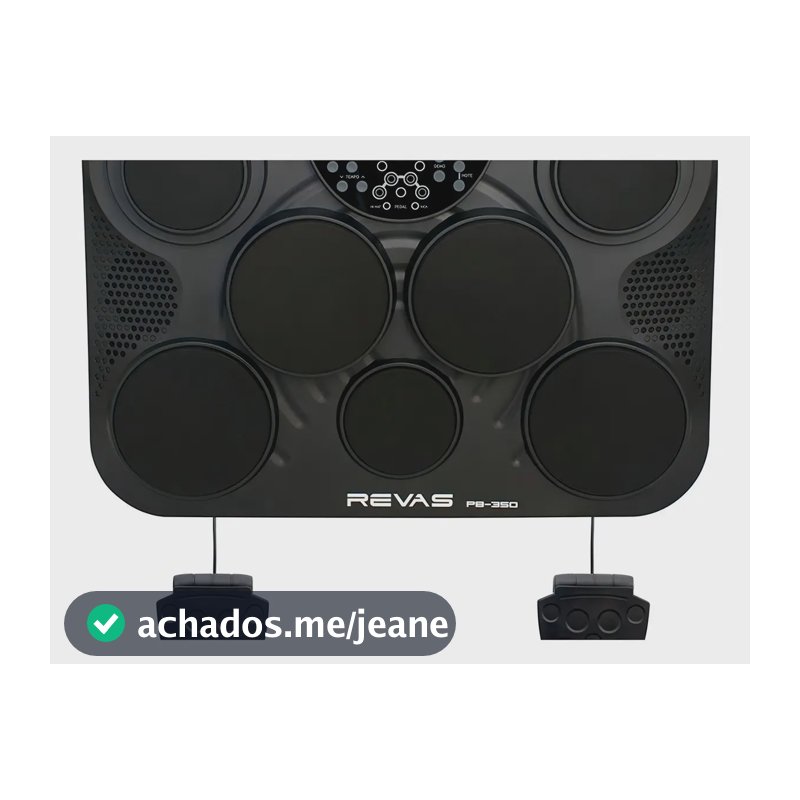 Bateria Eletrônica Portátil Revas PB350 Preta 7 Pads 265 Sons Conexão USB MIDI