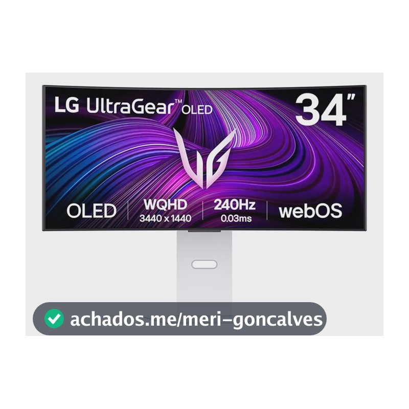 Monitor LG UltraGear Smart OLED Curvo 34”- QHD 2K, 240Hz, 0,03ms (GtG), WebOS, DCI-P3, HDR400, NVIDIA G-SYNC, AMD FreeSync Premium, Branco - 34GX90SA
