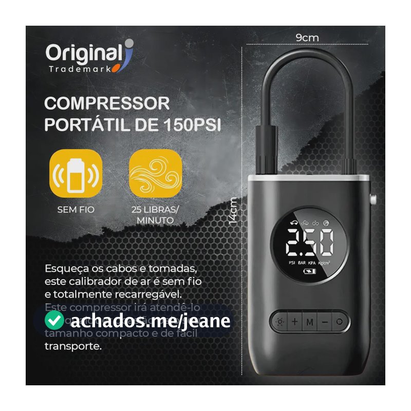 Mini Compressor Ar Digital Portátil Bomba Elétrica Sem Fio Carro Moto Pneu Calibrador 12v O.T