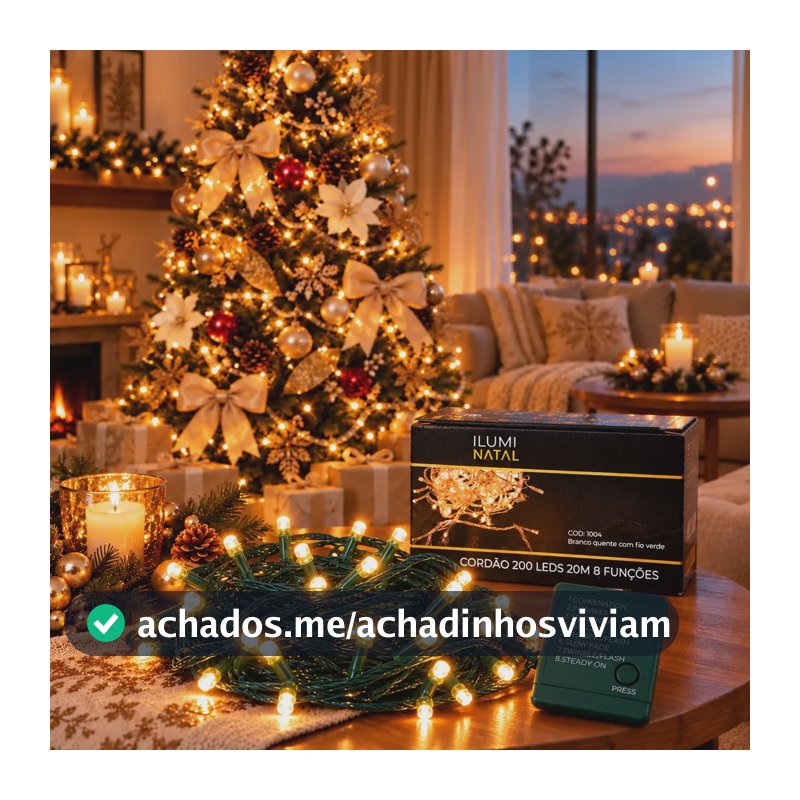 Cordão Pisca Pisca Lph 20 Metros 200 Leds Fio Verde Escuro 8 Funções Cordão de Luzes Para Árvore de Natal Luz Decoração Interna Sala Quarto Mesa de Jantar Natalina Cor Das Luzes Branco Quente 110