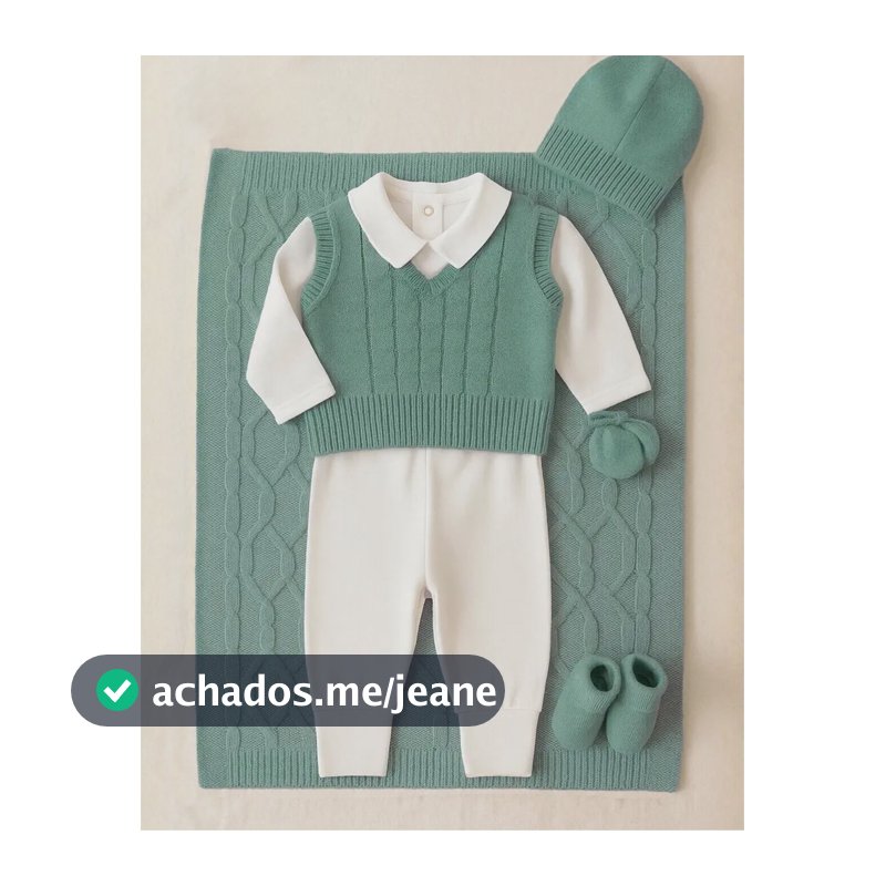 Kit Saida Maternidade Menino Trico Luxo 7 Cor Verde Tamanho Un - 0 A 3 Meses