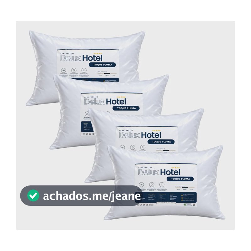 4 Travesseiros Delux Hotel Suporte Firme Pluma 50x70 Branco Branco