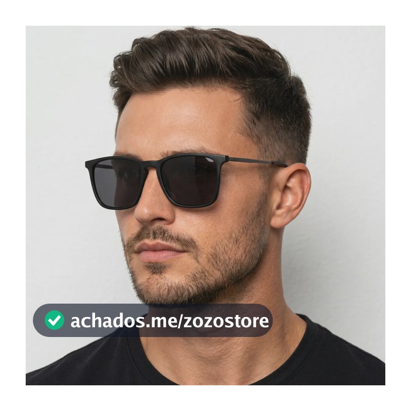 Óculos Sol Quadrado Masculino Leaf Metal Acetato Proteção Uv Armação Preta/ Lente Preta (oculos Preto Masculino, Oculos Preto De Homem)
