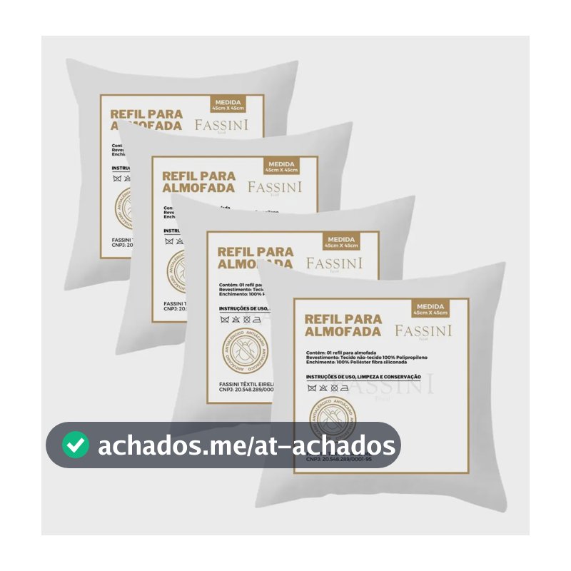 Kit 4 Enchimentos Recheio Almofadas Refil 45x45 Branco Liso