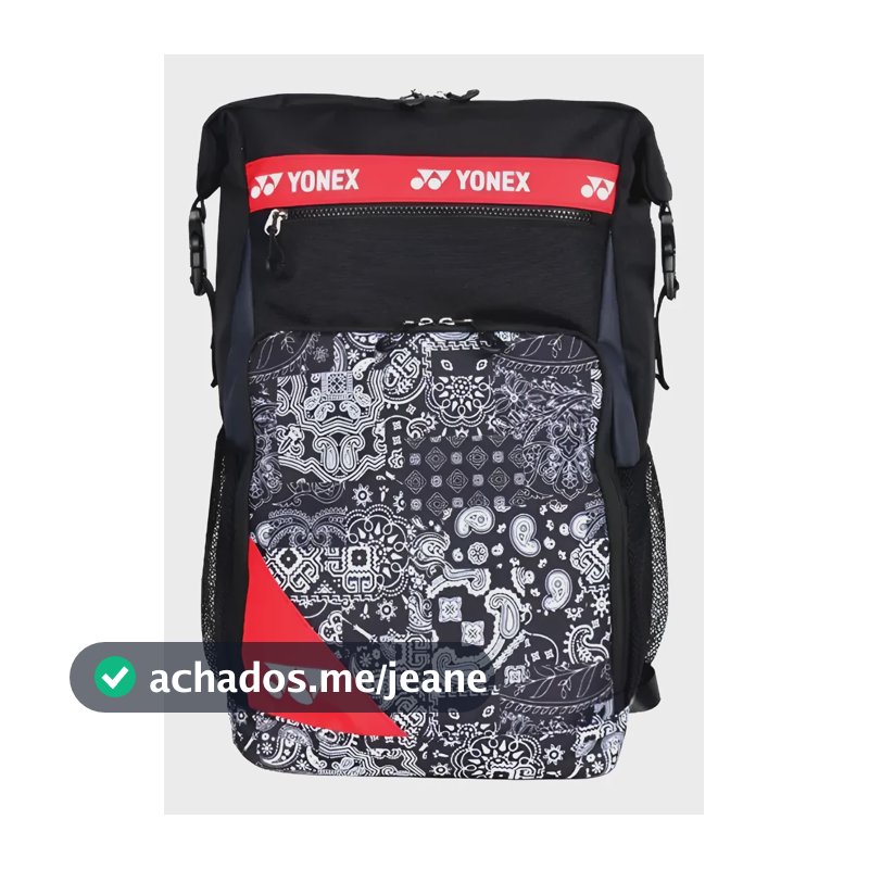 Mochila Yonex Performance Tennis Beach Tennis Estilo Bandana Preta Com Detalhes Em Vermelho E Estampa Exclusiva