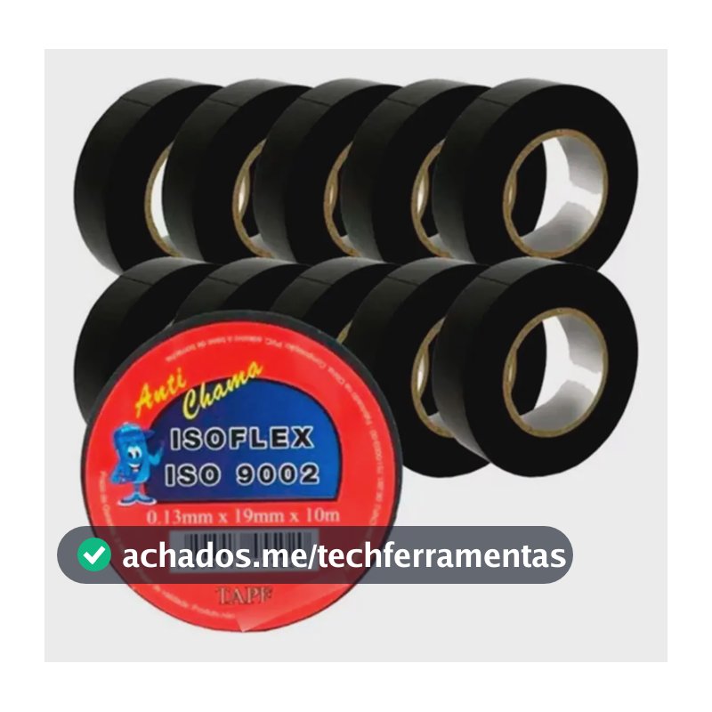 Fita Isolante Anti Chama Isoflex 19mm X 10m C/ 10 Unidades Cor Preto Liso