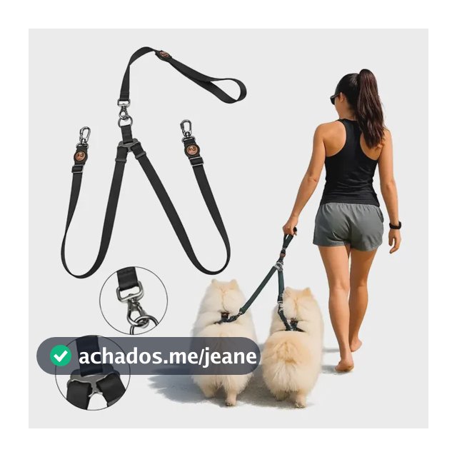 Guia Dupla Para Cachorros Com Dois Mosquetão Trava E Rosca