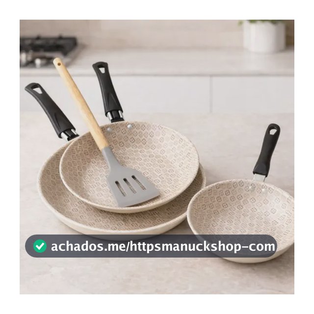 Jogo 4pcs Frigideiras Antiaderentes 14cm 18cm 22cm Espatula Creme