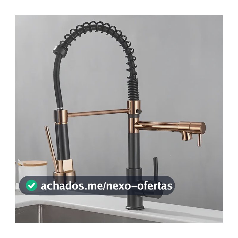Torneira Gourmet Monocomando Cozinha 53cm Spray Rosé Preto
