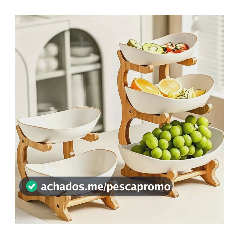 Fruteira De Mesa Dupla Organizador Frutas Legumes Branco 3 Andares