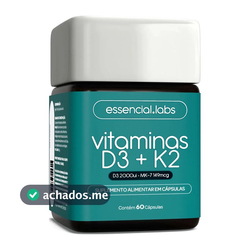 VITAMINA D3 + K2 Menaquinona-7 - Fórmula com Máxima Concentração e Biodisponibilidade - 60 Cápsulas