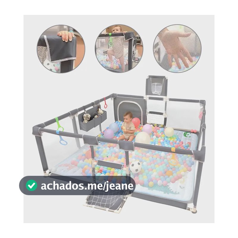 Cercadinho Bebê Infantil Cercado Grande 18212064cm Cinza Liso