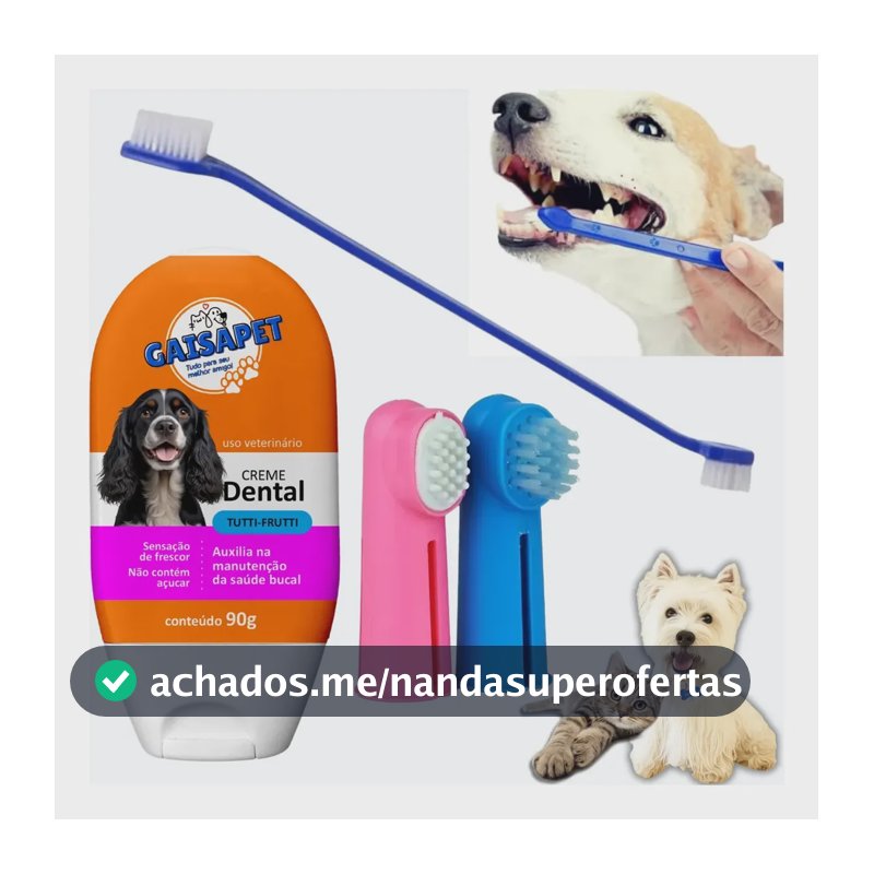Kit Escova De Dente Pet + Pasta De Dente Para Cachorro Gato