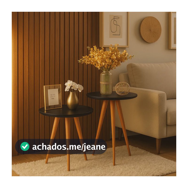 2 Mesas De Apoio Centro Lateral Decorativa Com Pés Palito Preto