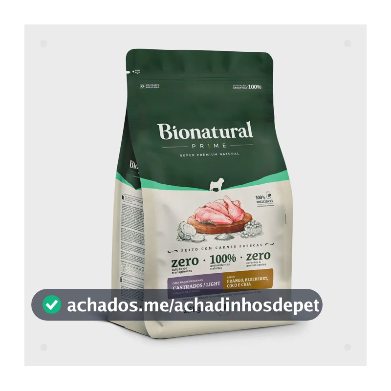 Ração Seca Bionatural Prime Cão Castrado Light Frango Blueberry 2.5kg