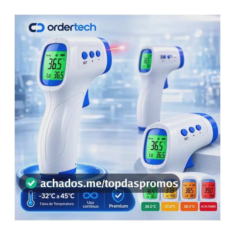 Termômetro Infravermelho Sem Contato Digital Medição Rápida Alta Precisão Display Lcd Memória Alarme Sensor Ordertech