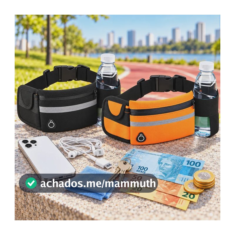 Kit 2 Pochetes Esportiva Impermeável Celular Acessórios Academia Treino Corrida Caminhada Moderna Bolsa Transversal Cintura Moda Blogueira Marca Lemon Shark Cor Preta E Laranja