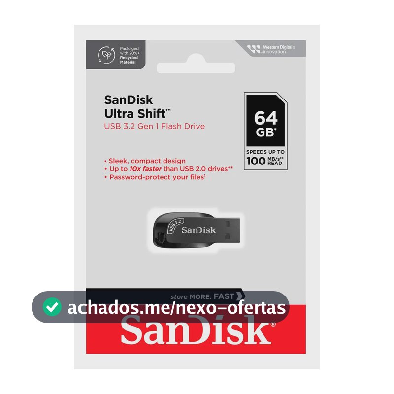 Sandisk Ultra Shift Pendrive 64 Gb 3.2 Preto Liso
