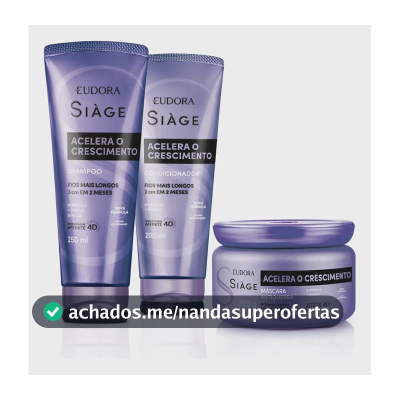 Kit Siàge Acelera o Crescimento: Shampoo 250ml + Máscara Capilar 250g + Condicionador 200ml