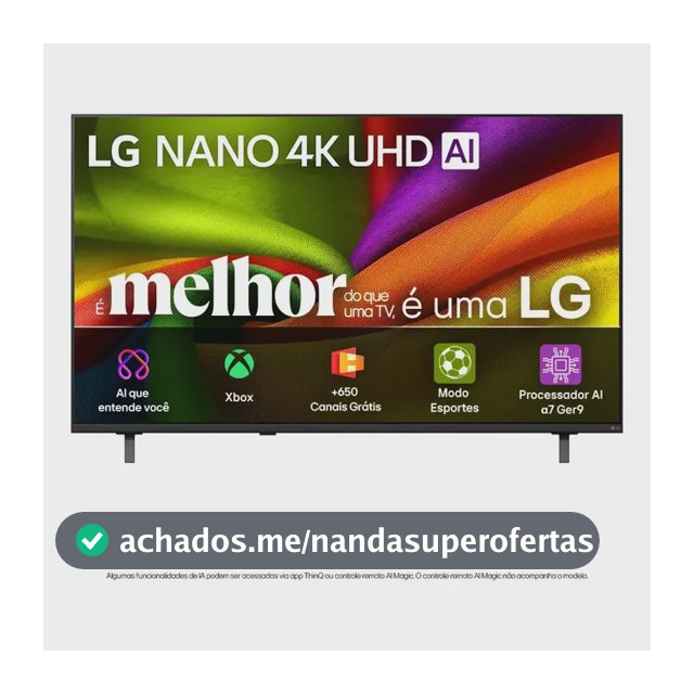 Smart TV 4K 43" LG NANO UHD AI NU850 2026 Processador α7 Ger9 HDR10 Xbox Bluetooth Wi-Fi AI Search Google Gemini webOS 26 - 43NU850BPSA