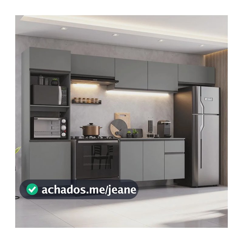 Armário De Cozinha Completa 340cm Suspensa Nice Madesa 02 Ci Cinza