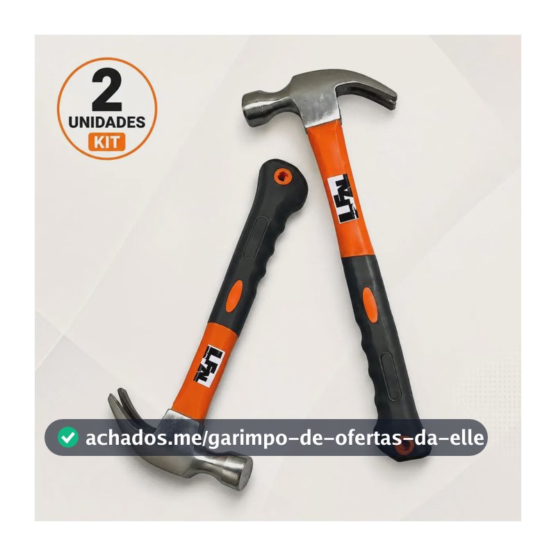 Kit 2 Martelo De Prego Profissional Tipo Unha Cabeça Aço Cabo Fibra Emborrachado Resistente Ferramenta Portátil Multifuncional Construção Obra Casa Pedreiro Carpinteiro Serralheiro Reforma Marca Lfal