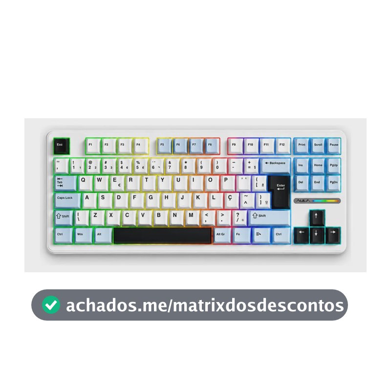 Teclado Mecânico Aula F87 Branco RGB Sem Fio Tri Mode Bluetooth 2.4GHz USB-C