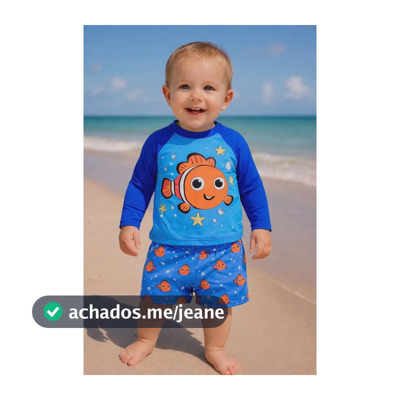 Conjunto Camisa Sunga Proteção Solar Uv 50+ Bebê Infantil Cor Ciano Tamanho 12-18 M