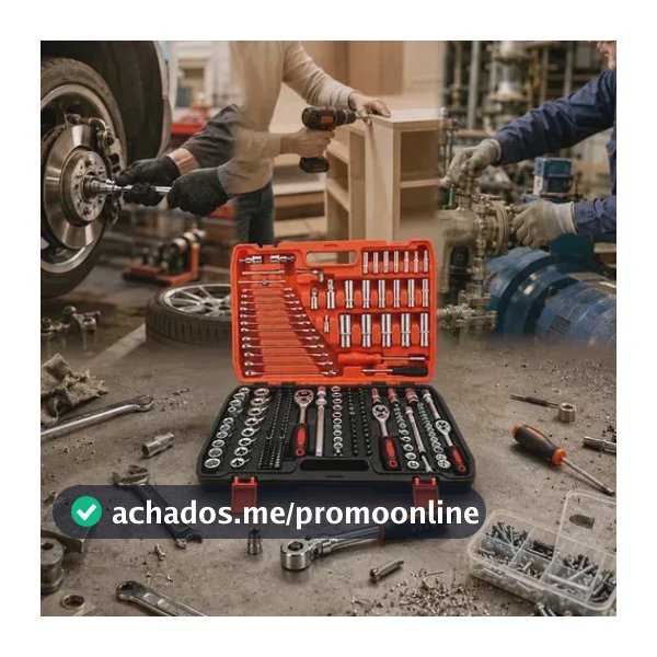 Kit de Ferramentas com Catraca e Soquetes para Reparo Automotivo, 216 Peças em Aço CrV