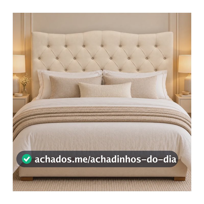 Cabeceira Casal Cama Box 140 Estofado Bege Premium Capitonê Bege