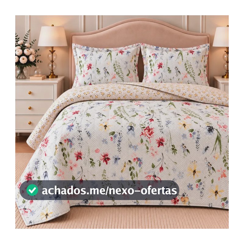 Kit Cobre Leito Colcha Casal Bouti Dupla Face Estampado 3pçs Cor Sicília Colcha Cobre Leito Estampada