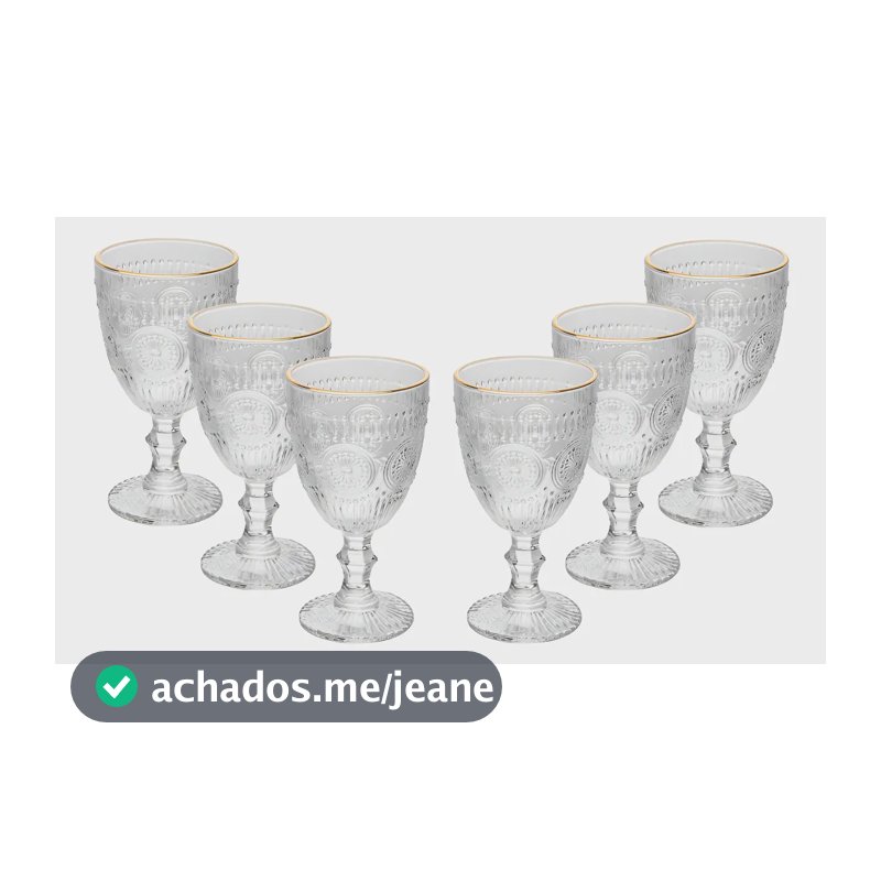 Conjunto 6 Taças Mandala De Vidro Com Fio De Ouro 320ml - Wolff