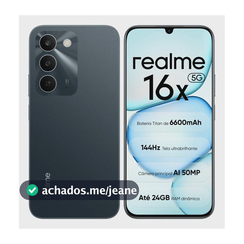 Celular Smartphone Realme 16x 5g 256gb 8gb Ram (+16gb virtual ram boost) Dual Sim Nfc Mediatek Dimensity 6300,bateria Titan 6600mah,tela Ultrabrilhante 144hz, Ip64, Câmera 50mp, Android 16, Verde