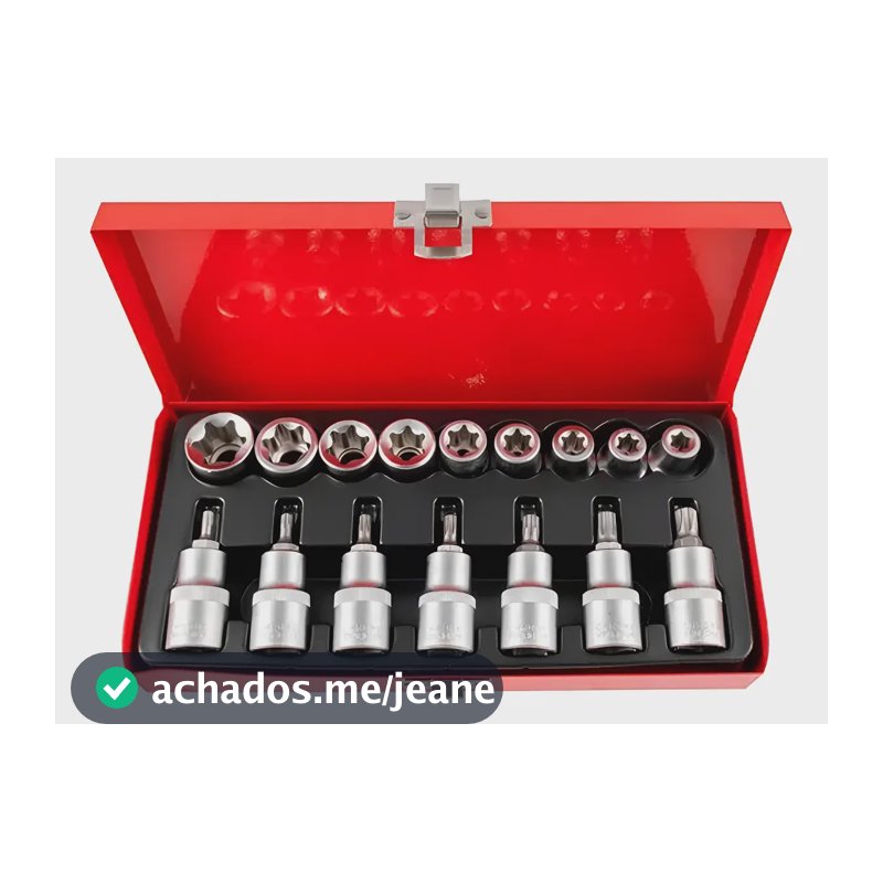Kit Jogo Soquetes Torx Macho / Femea - 16 Peças Vermelho