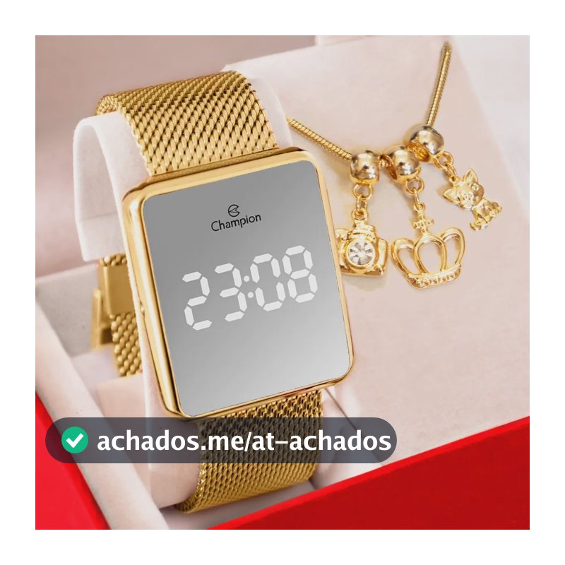 Relógio Champion Feminino Digital Espelhado Dourado Berloque Dourado