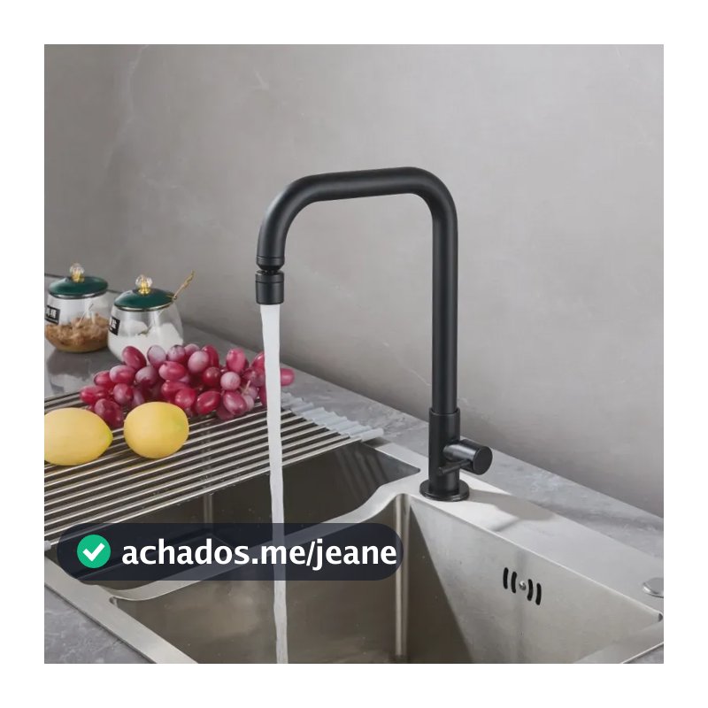 Torneira Para Cozinha Aço Inox Alta Qualidade Bica Alta Preto Água Fria 1/4 Volta