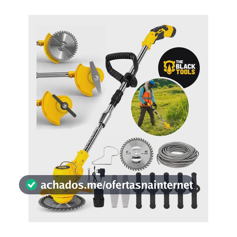 Roçadeira Aparador Grama A Bateria Recarregável 460w Profissional Com Acessórios Tcg12b The Black Tools