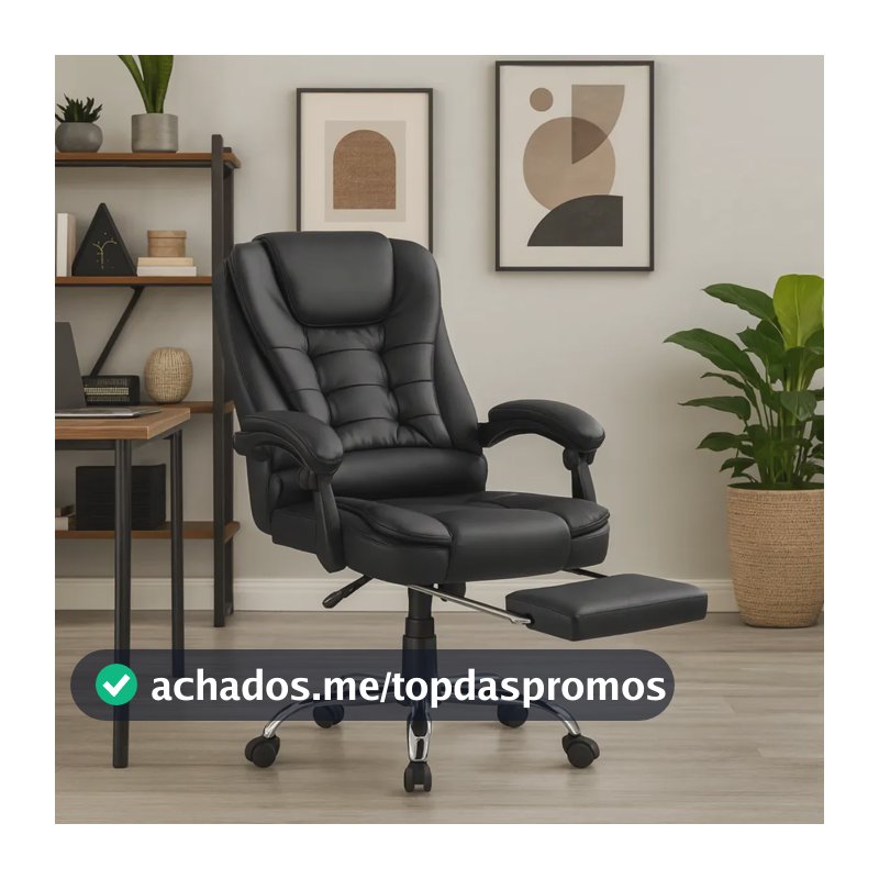 Cadeira De Escritório Morezzi Presidente Executiva Giratória Reclinável Ajustável Confortável Apoio Para Pernas Pés Home Office Cor Preta