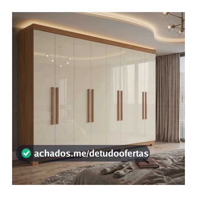 Guarda-roupa Paris 8 Portas Mdp Com Pés Cinanomo/off Ab Cinamomo/off White
