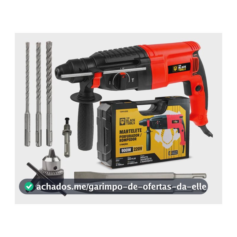 Martelete Perfurador Rompedor Professional 26mm 900w Sds Plus 3j Com Maleta E Acessorios Trm-4000 The Black Tools