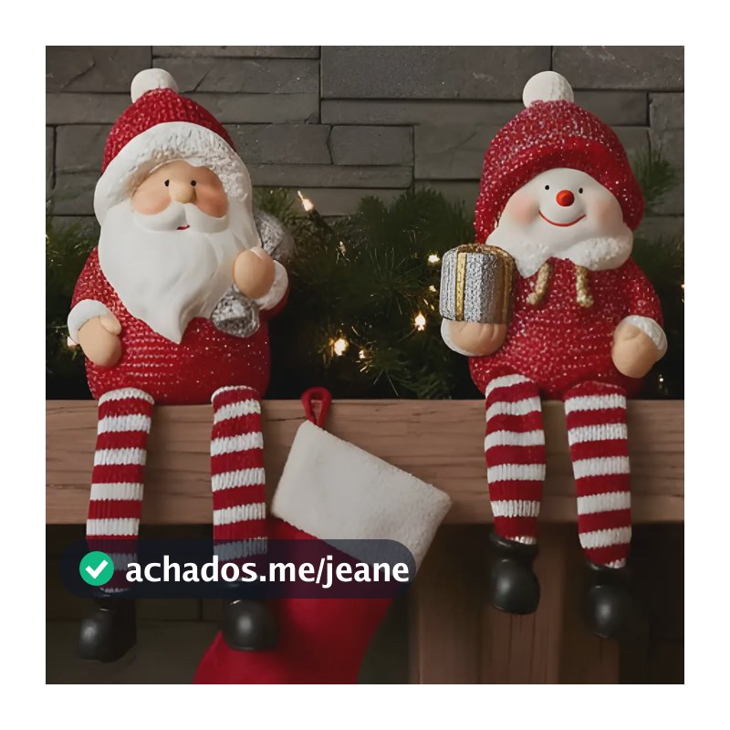 Papai Noel Boneco Neve Cerâmica 22cm Enfeite De Natal C/ 2 Vermelho