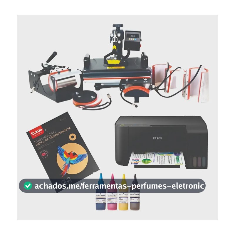 Kit Completo Para Sublimação Máquina Prensa 8 Em 1, Impressora, Tinta Sublimática, Papel Sublimático, Vídeos, Suporte 220v Kit 8 Em 1 Completo
