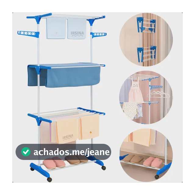 Varal Dobrável De Chão 3 Andares De Roupas Grande com Rodinha Resistente Durável Irsina