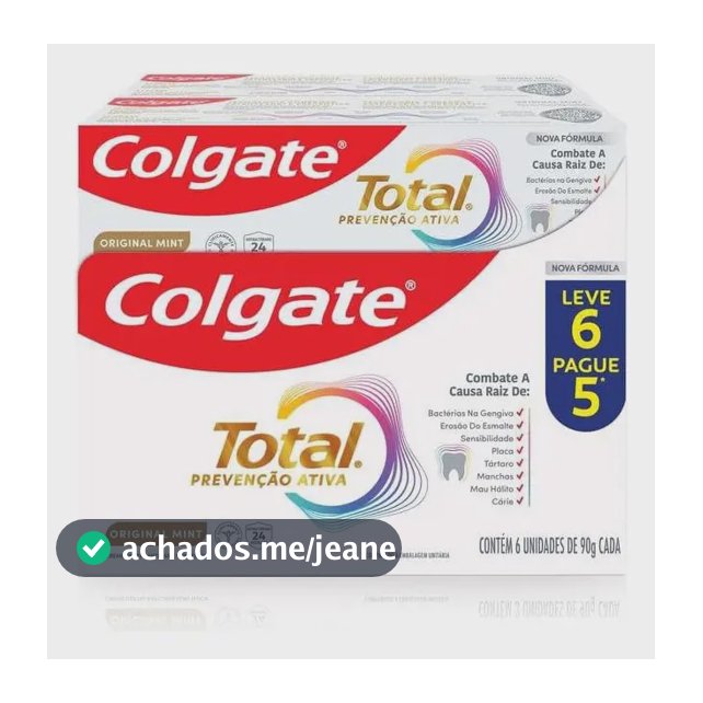 Colgate Creme Dental Total Original Mint 6x90g, Prevenção Ativa com Flúor