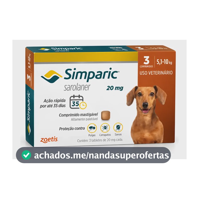 Simparic 20mg Antipulgas Cães 5 A 10kg 3 Comprimidos Zoetis