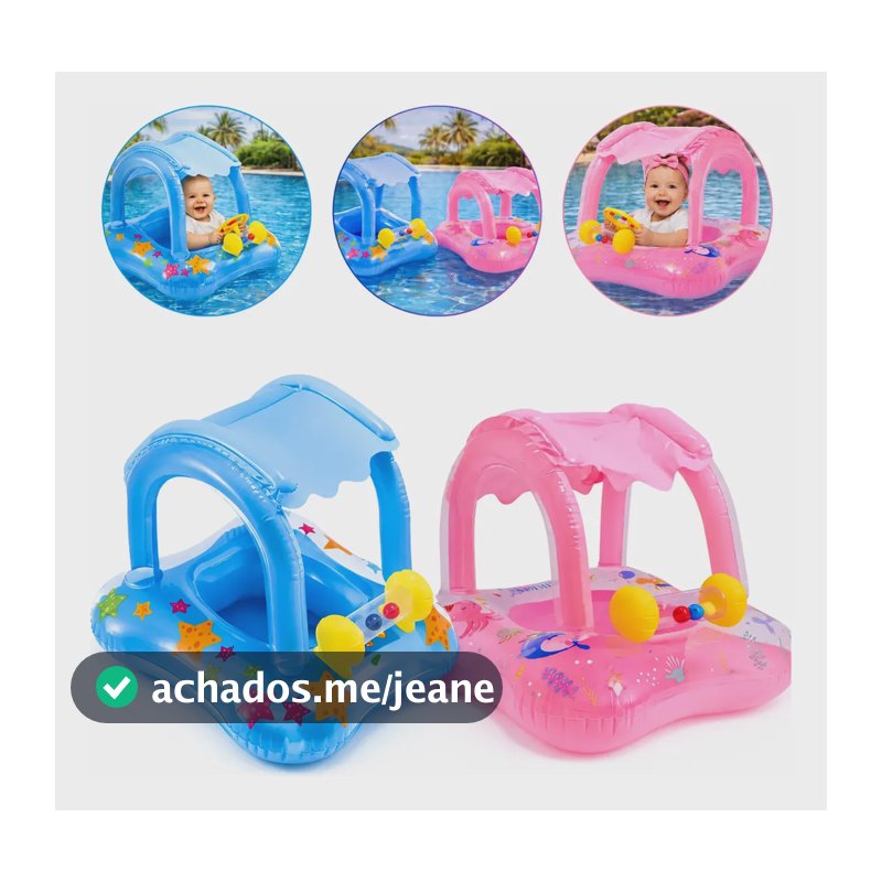Boia Bebê Piscina Cobertura Infantil Inflável Proteção Solar Rosa