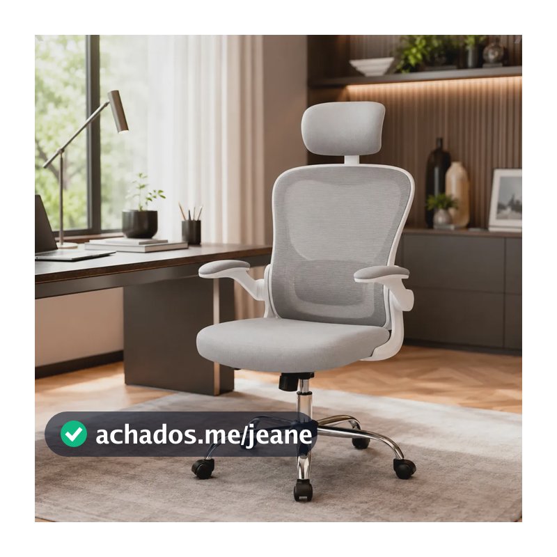 Cadeira Escritório Suporte Lombar Suporta 200kg Ergonômica Malha Respirável Ajustável Encosto Cabeça Cinza